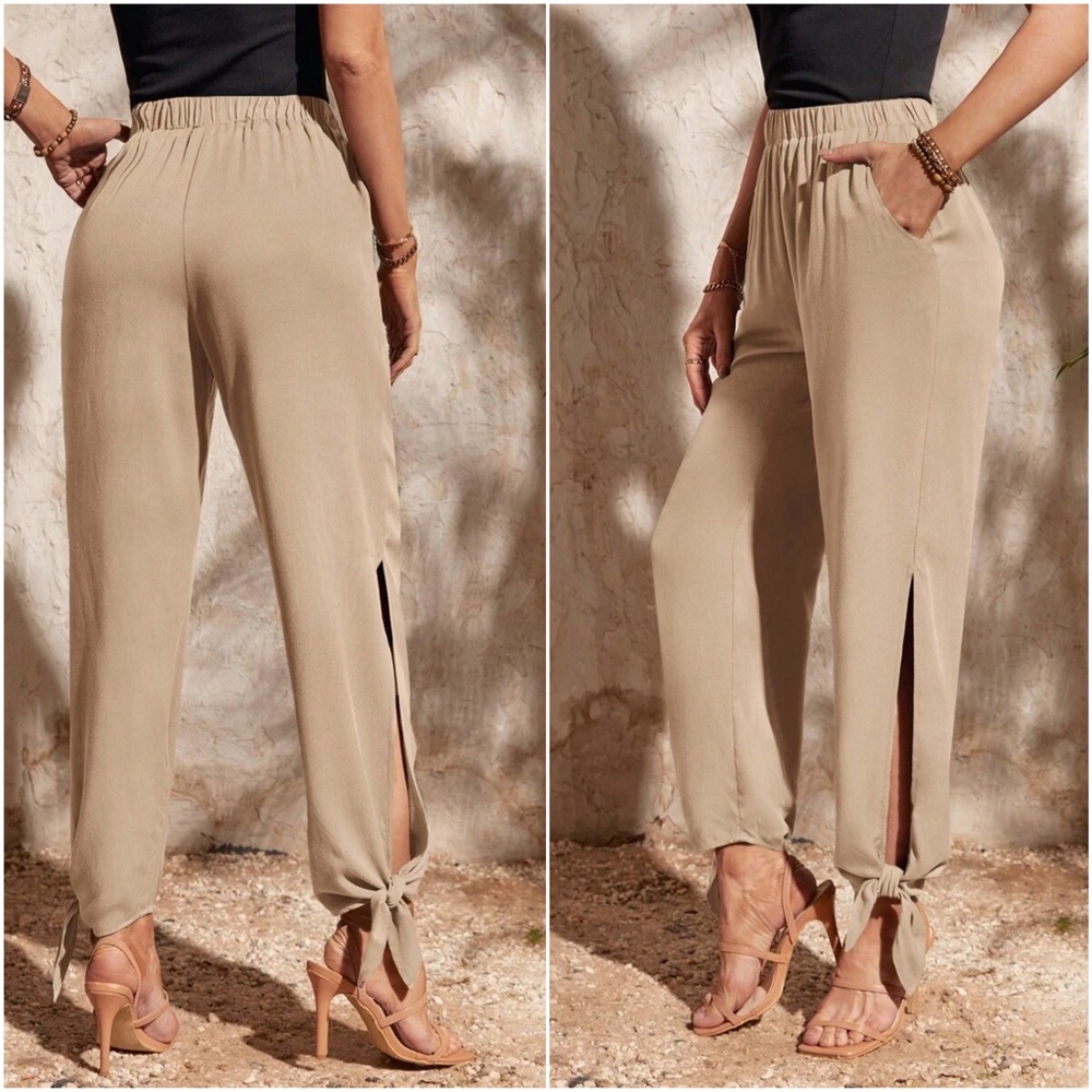 Luxe Solid Split Leg Tie Jogger Pants - Picture 8 of 8